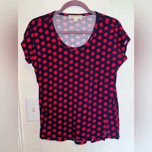Michael Kors Navy Blue and Red Dots Fitted Short Sleeve T-Shirt